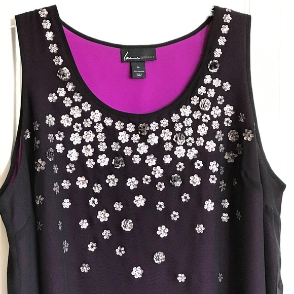 LANE BRYANT Sequined Sleeveless Blouse Tank Top Black Purple Plus Size 24 2X - Picture 2 of 16
